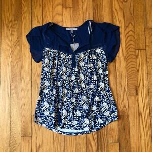 Daniel Rainn NWT Women's Blue Floral Cap Sleeve Blouse - Size Petite XS